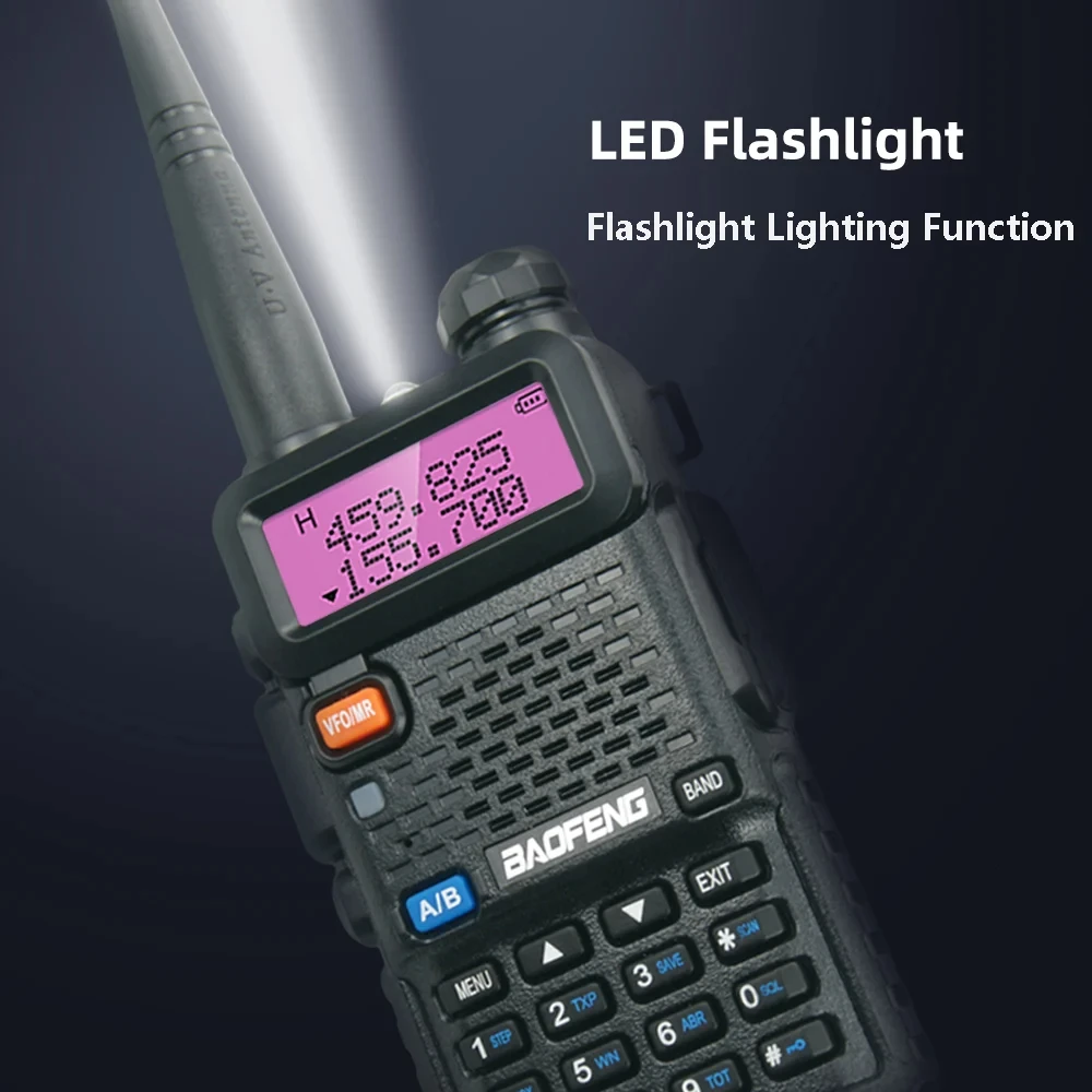 Baofeng UV5R 5W UHF Professional RadioVHF136-174MHz&400-520MHz Dual Band Frequency Modulation 1800mah Walkie Talkie LED Screen