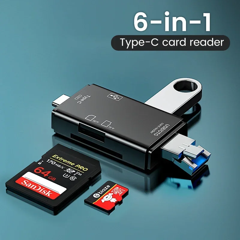 Multifunktionaler 6-in-1 OTG SD-Kartenleser USB2.0 Typ-C/TF/SD-Speicherkarte Smart Card Reader für Laptop-Zubehör-Adapter