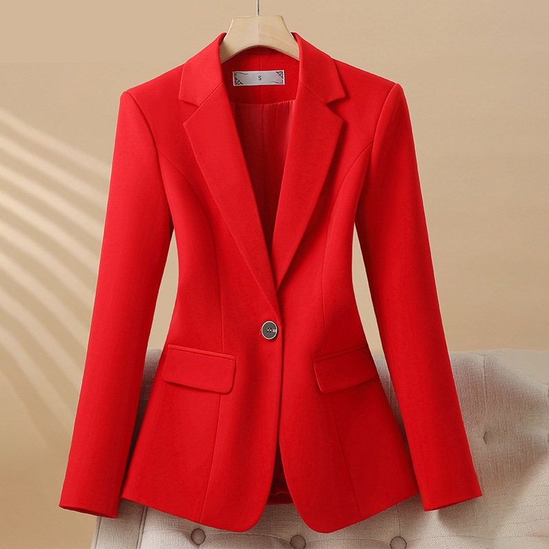 Blazer décontracté à bouton unique pour femme, manches longues, rouge, noir, blanc, costume Slim, manteau de bureau, mode, nouvelle veste d'hiver et d'automne 2024