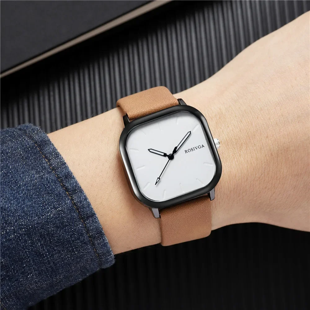 Reloj de moda con esfera cuadrada Simple, reloj de pulsera de cuarzo de cuero PU para hombre y mujer, reloj de pulsera para hombre