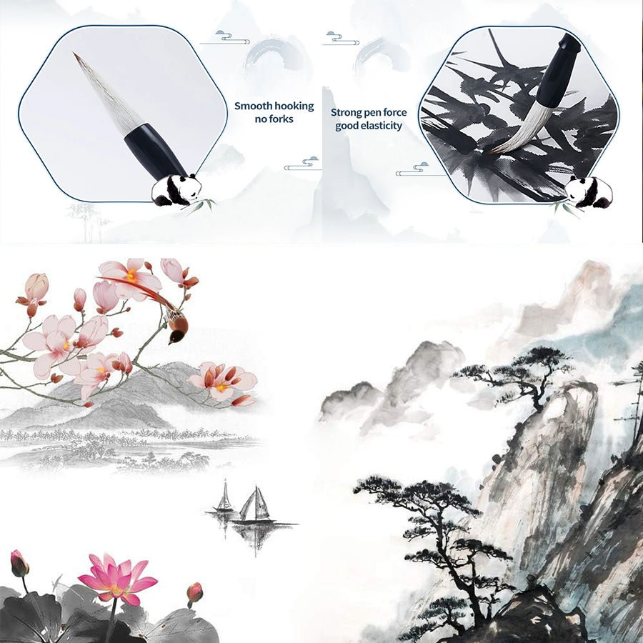 3Pcs Wood Writing Brushes Weasel Wool Hair Chinese Traditional Calligraphy Brush Set for Painting Pottery Ceramic Clay Writing