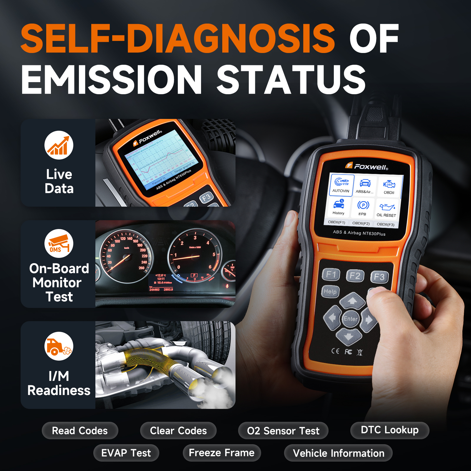 FOXWELL NT630 Plus OBD2-scanner ABS SRS-codelezer Automotive OBD II Airbag-diagnostische ABS-rem Bloeden Diagnostische scantool