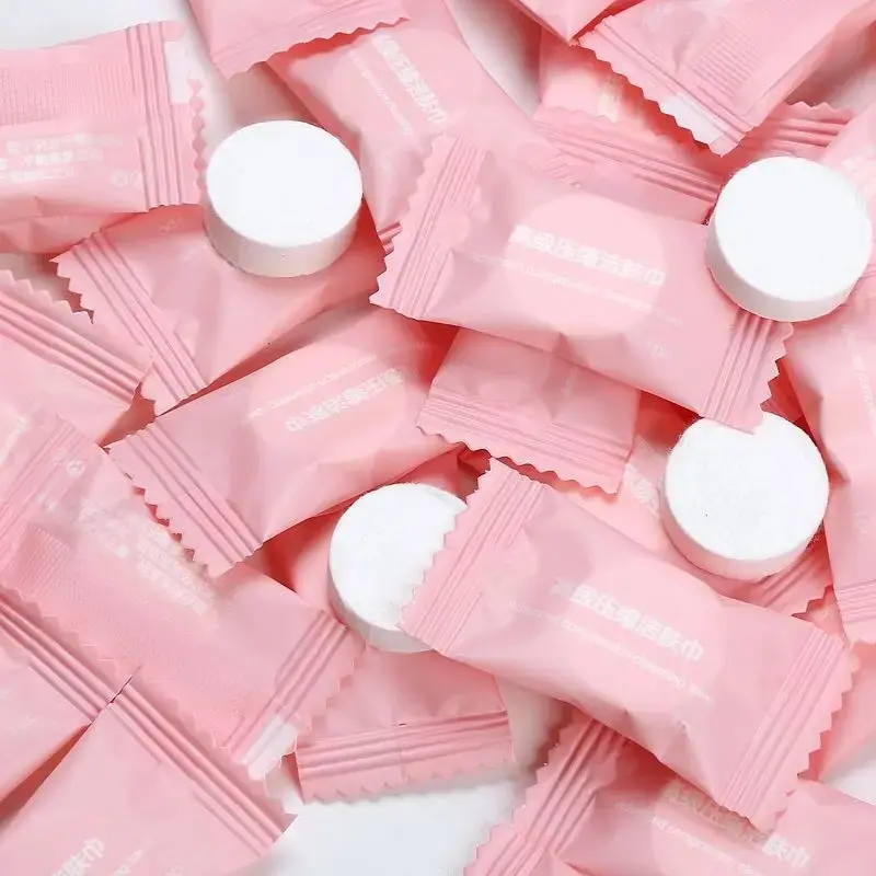 Toalha de limpeza de algodão descartável, Toalhas de viagem, Saco comprimido, Adequado para pele sensível, Face Pack, 50Pcs