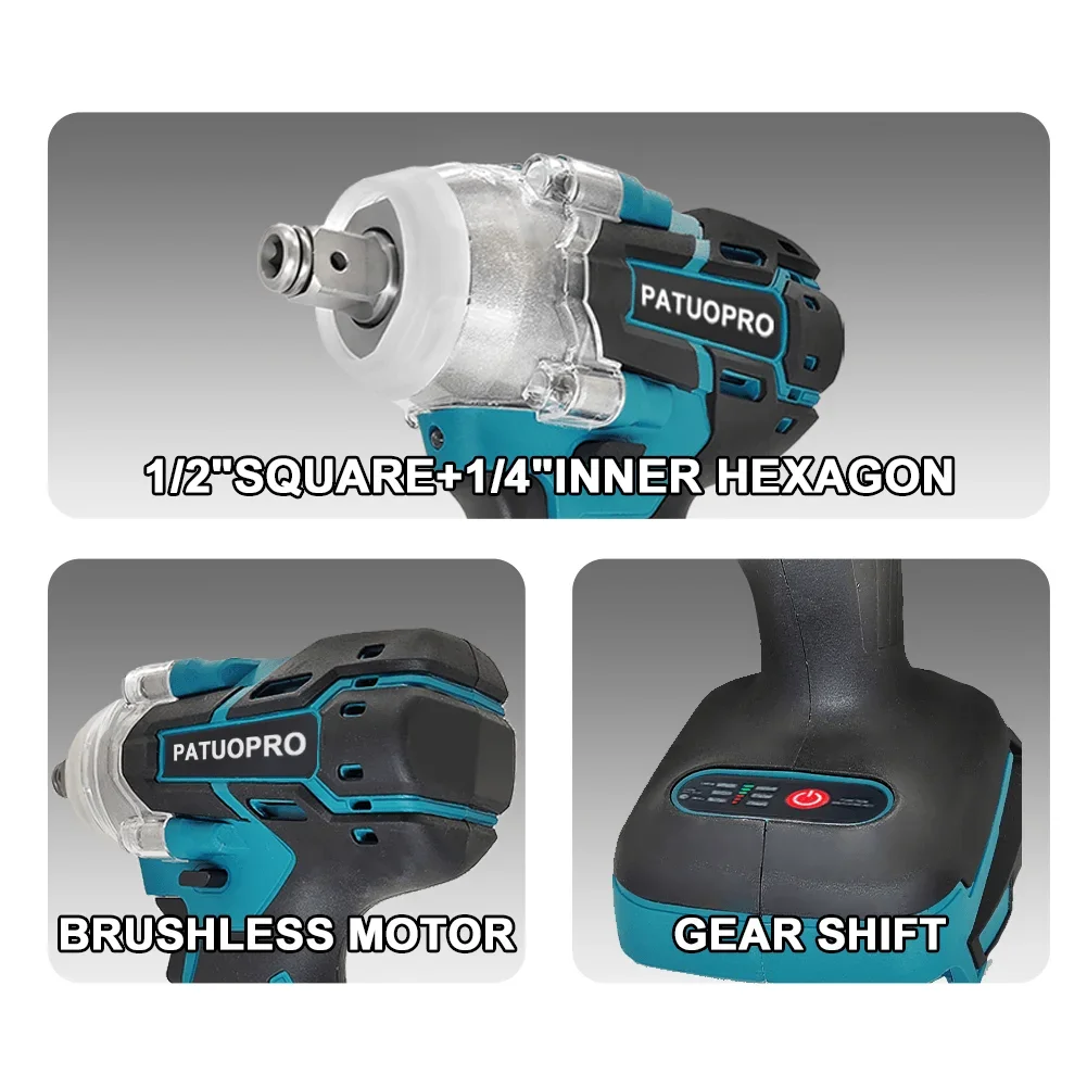 500N.m Dual-Use Cordless Impact Wrench 1/2 Inch Brushless Rechargeable Electric Wrench Power Tools For Makita 18V Battery