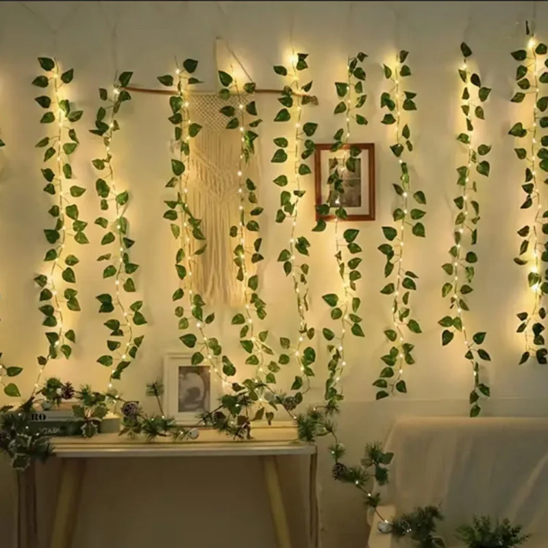 20/50/100LEDs Green Leaf Lamp String Yard Light Battery Operated Perfect for New Year Outdoor Party Wedding Bedroom Decorations