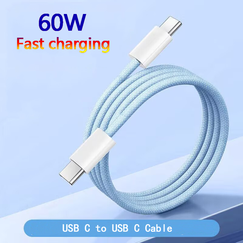 60W USB C to Type C Color Cable For Apple iPhone 15  PD Fast Charging For Huawei Xiaomi Samsung Type C Weaving Cable Accessories