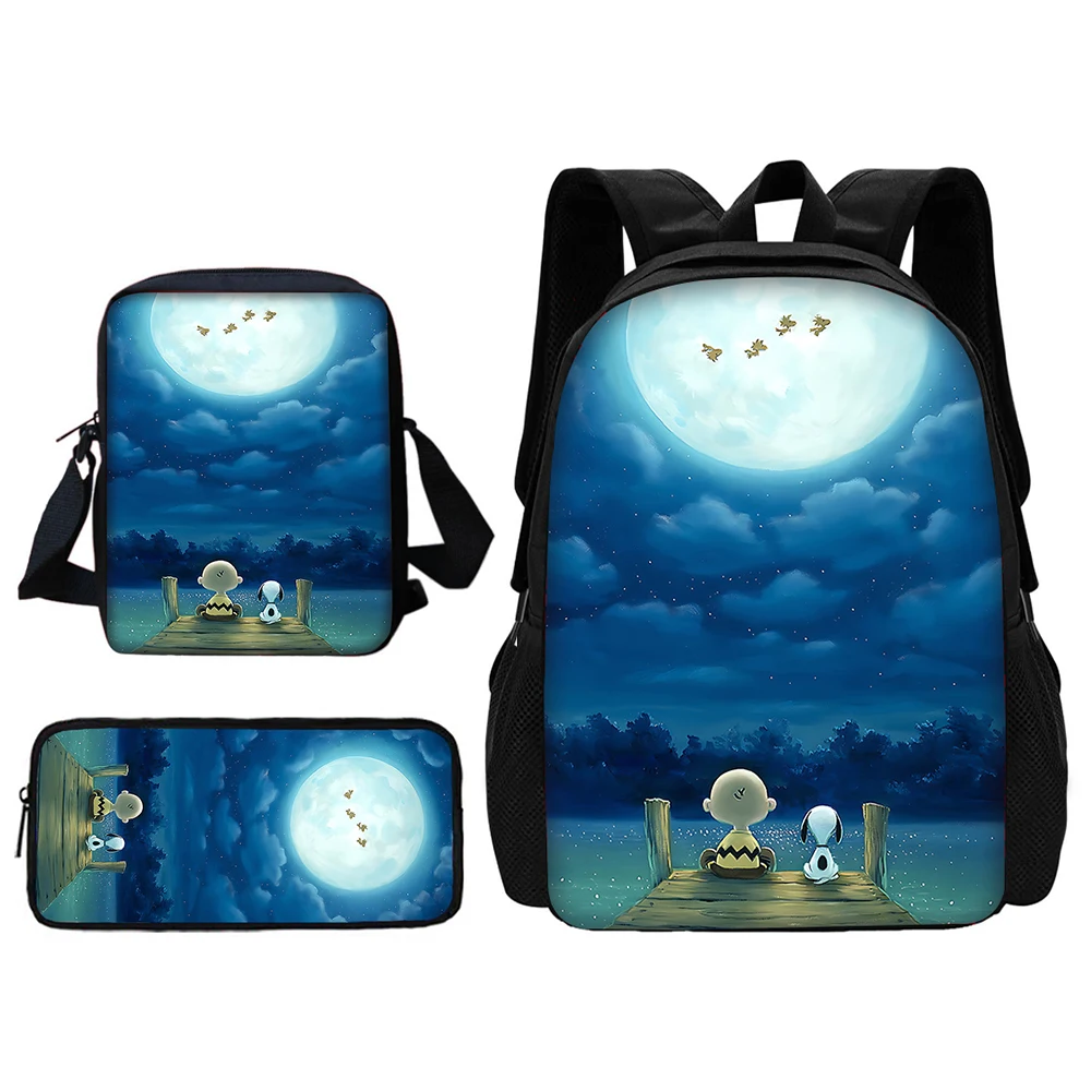   Mochila escolar de cachorro dos desenhos animados S-snoopys para meninos e meninas com bolsas de ombro caixa de lápis mochila de desenho animado para crianças