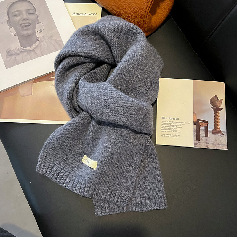 Gestrickter Schal für Damen, 100 % Wolle, warme Winterschals, helles einfarbiges Design, verdickter Schal, weicher Kaschmir-Pashmina-Ausschnitt, 2023 NEU
