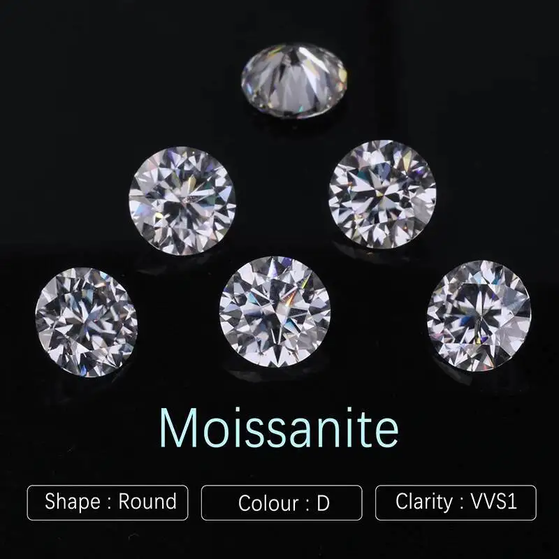SG 100% LUSTER 0.5-2CT Branco D Cor Corte Redondo VVS1 Pedra Moissanite Solta Para Fazer Jóias Com Certificado GRA