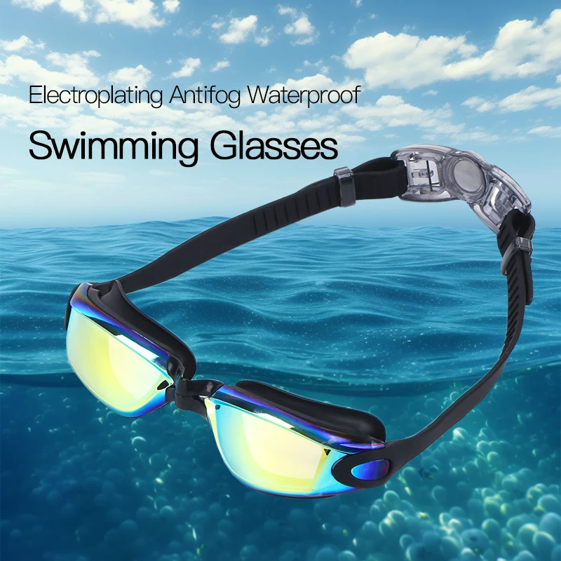 Gafas de natación para miopía para adultos, tapones para los oídos de una pieza, galvanoplastia, antivaho, gafas de natación de alta definición
