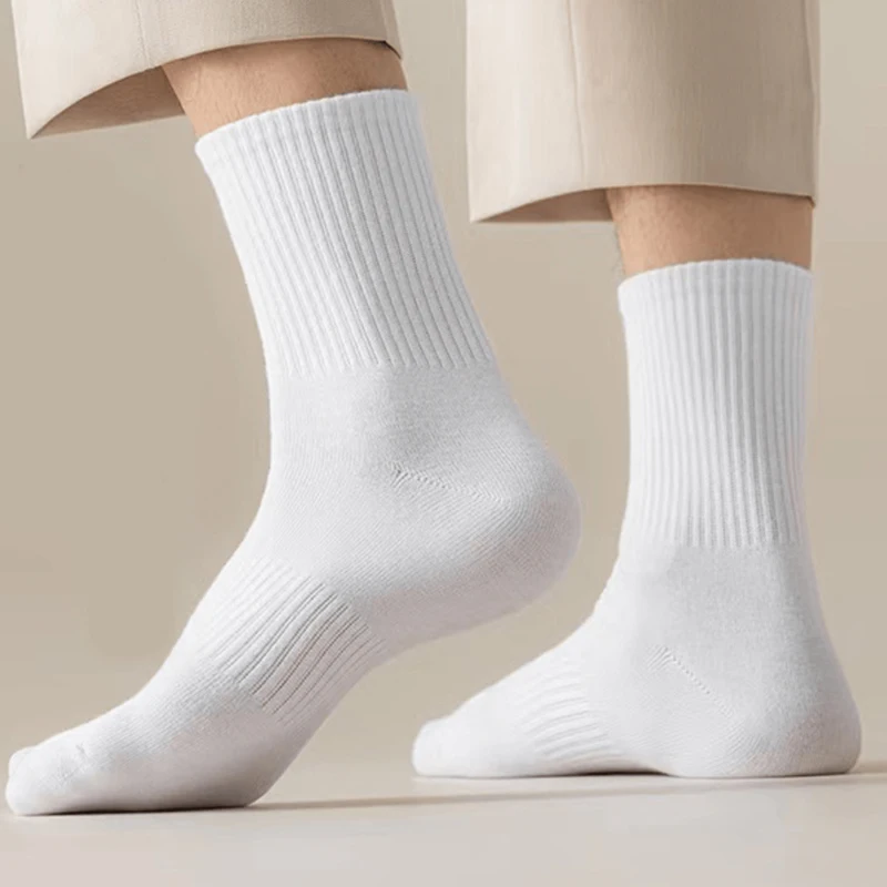5/15 pares de calcetines blancos de algodón de nuevo estilo para hombre, calcetines largos deportivos suaves y transpirables para verano e invierno, calcetines de talla grande para hombre