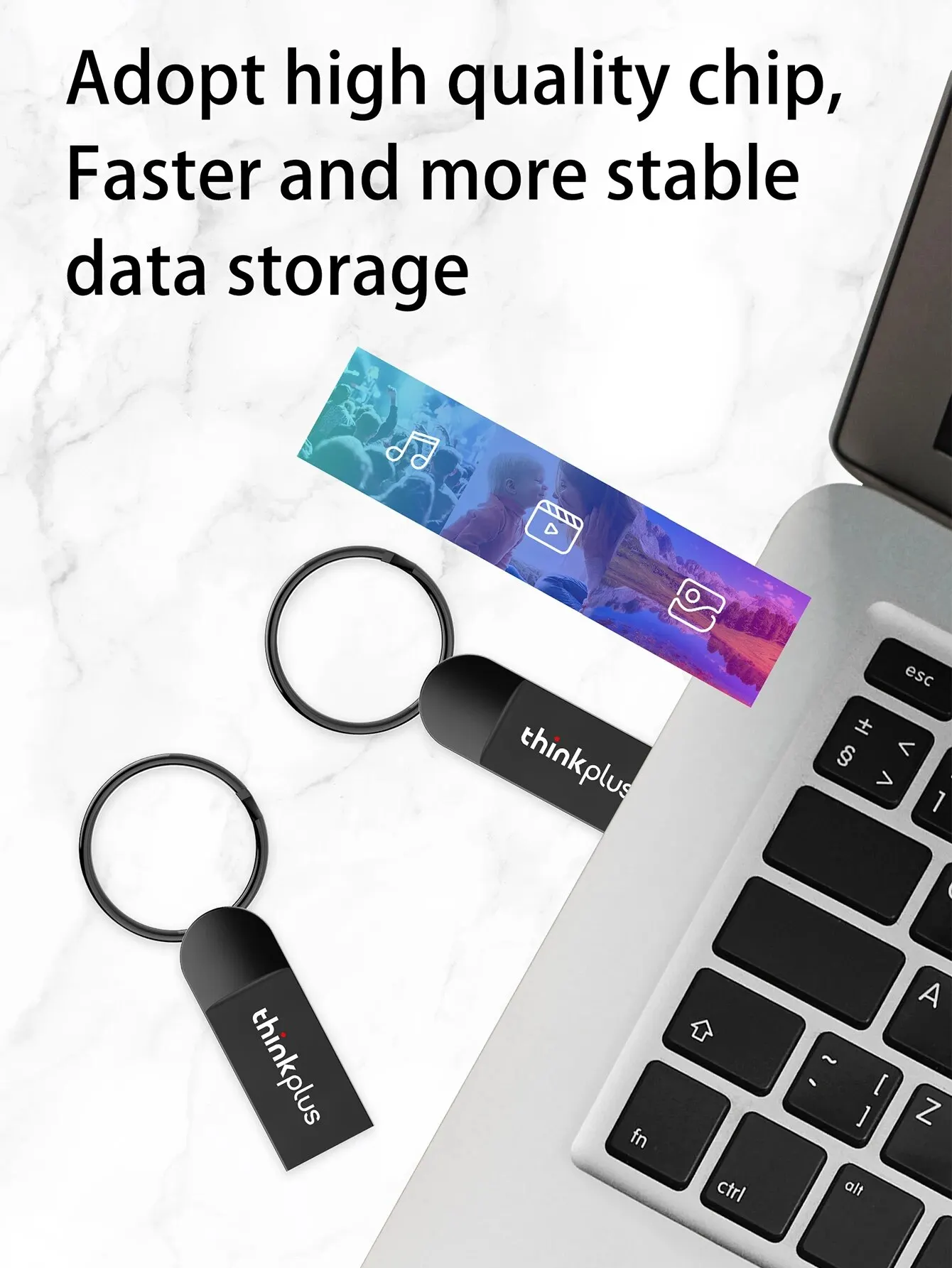 Lenovo-USB Flash Drive com Chaveiro, Thumb Drive, Zip Memory Stick, 64GB, 2.0