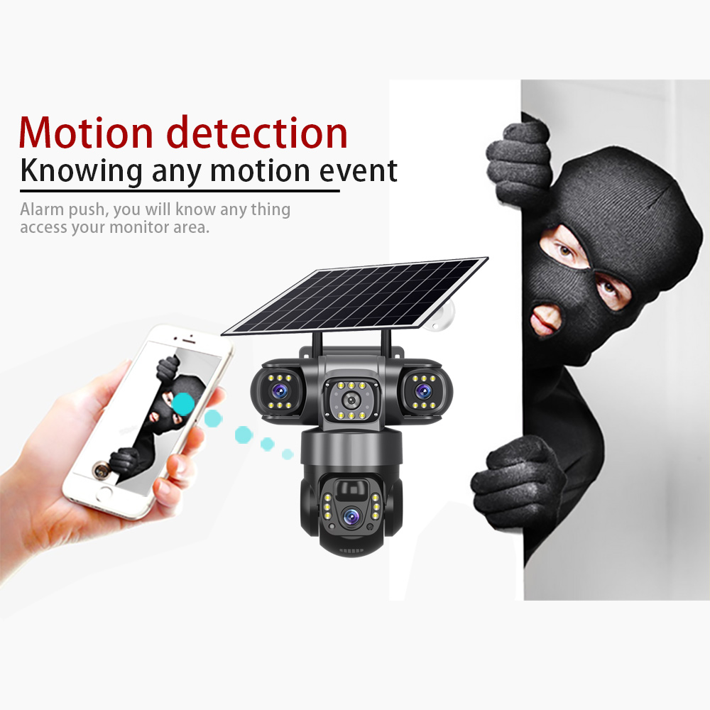WIFI 15MP Solar Camera Camera 3 Lens 3 Screen 10X Zoom Body Detection Waterproof Night Vision CCTV Security Protection V380 pro
