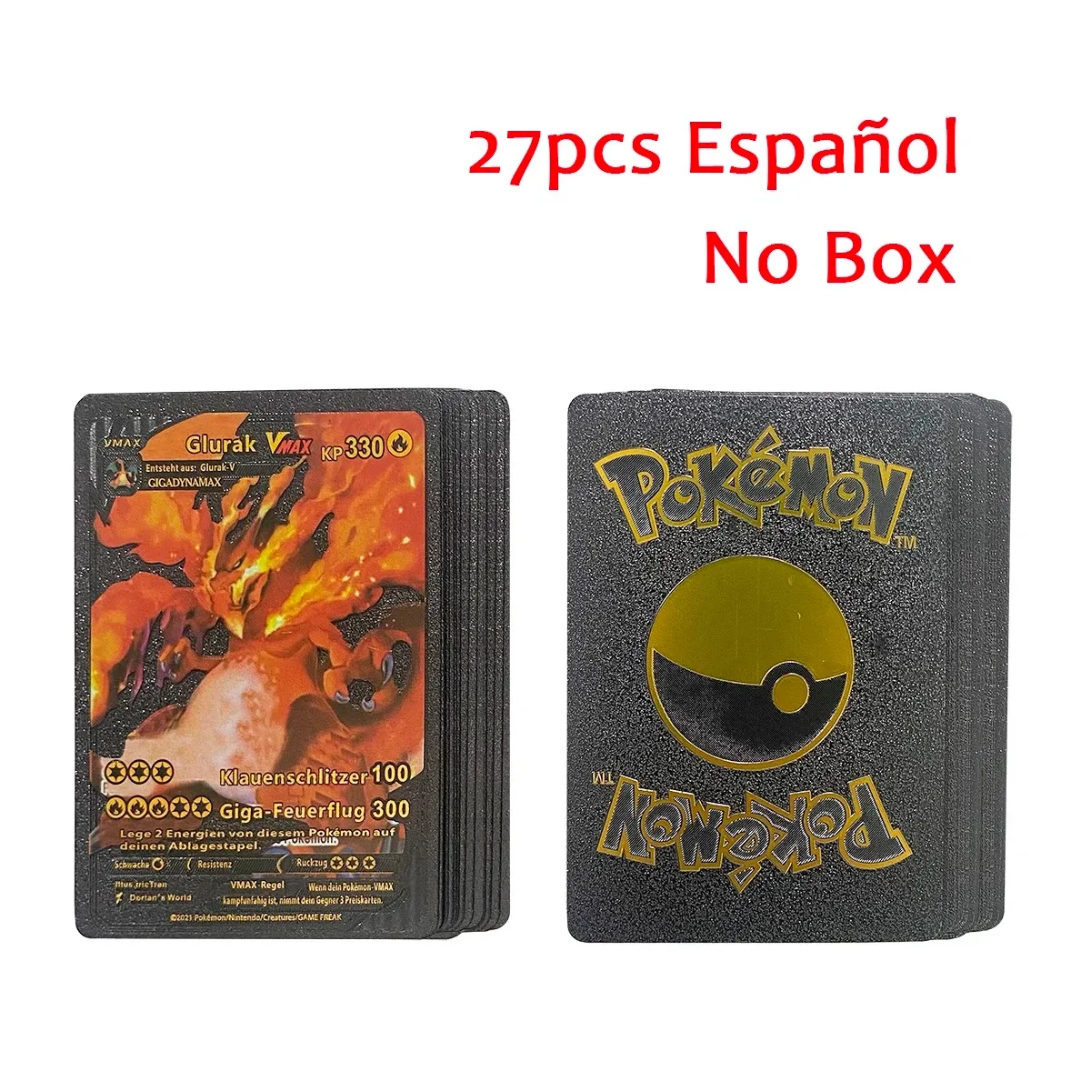 27-110pcs การ์ด Pokemon NoRepeat ภาษาอังกฤษสเปนฝรั่งเศสเยอรมันทอง VAMX GX Pikachu Charizard Collection Battle TRAINER การ์ดของเล่น