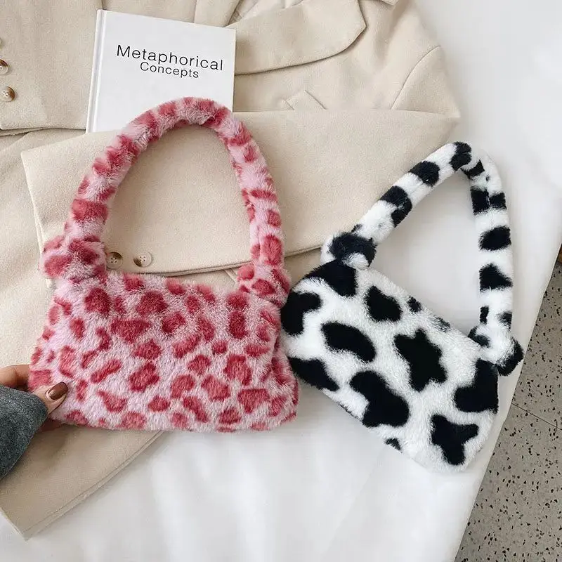 Faionable Cow Print Bolsa de ombro feminina inverno Plu casual simples Sle material ABS para mulheres de meia-idade e ly