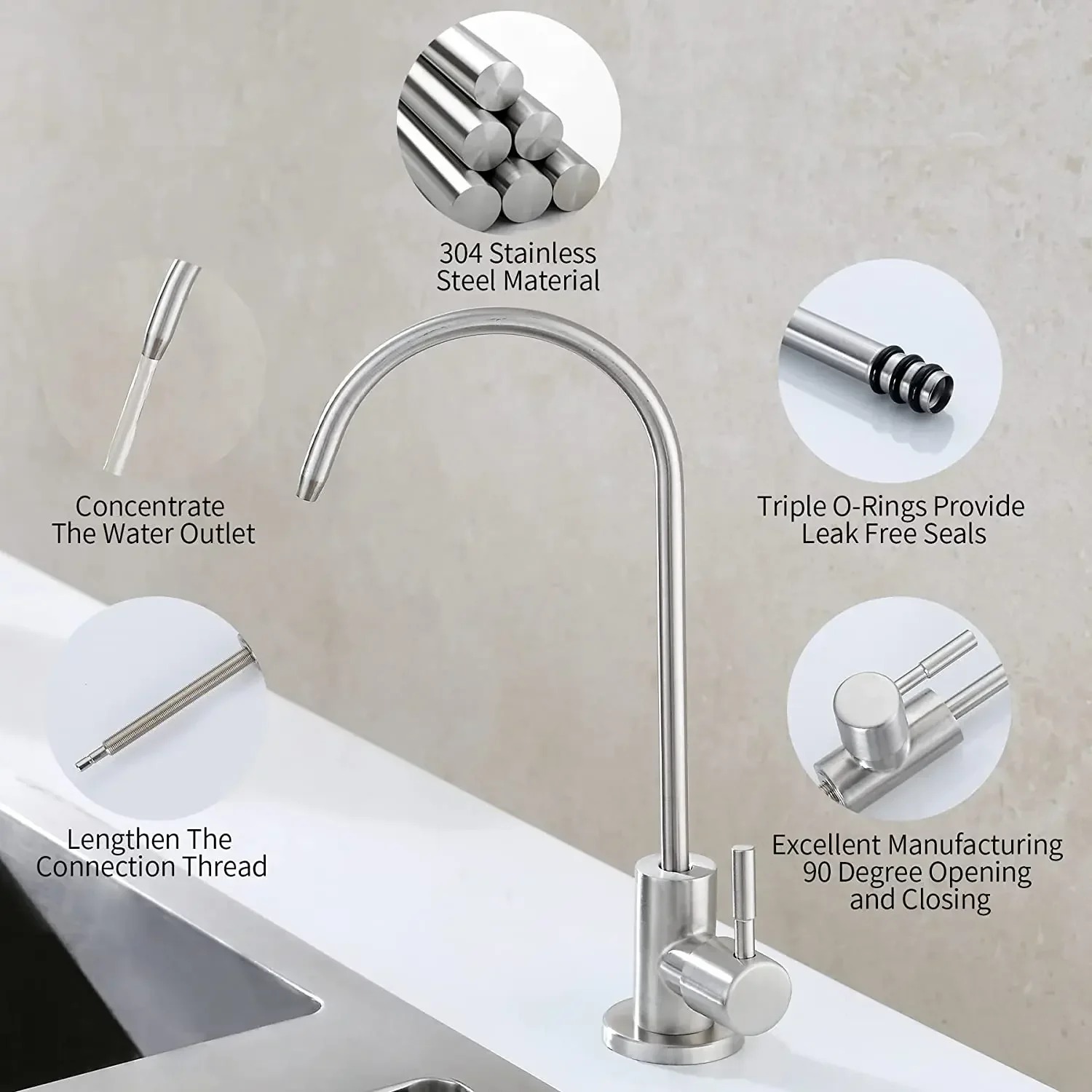 Grifo purificador de agua, grifo filtrado sin plomo que se adapta a unidades de ósmosis inversa o sistema de filtración de agua, grifo RO de cocina