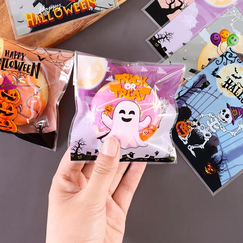 50/100Pcs 소름 끼치는 할로윈 사탕 가방 호박 유령 선물 쿠키 셀프 씰링 가방 할로윈 파티 장식 어린이 트릭 또는 트리트