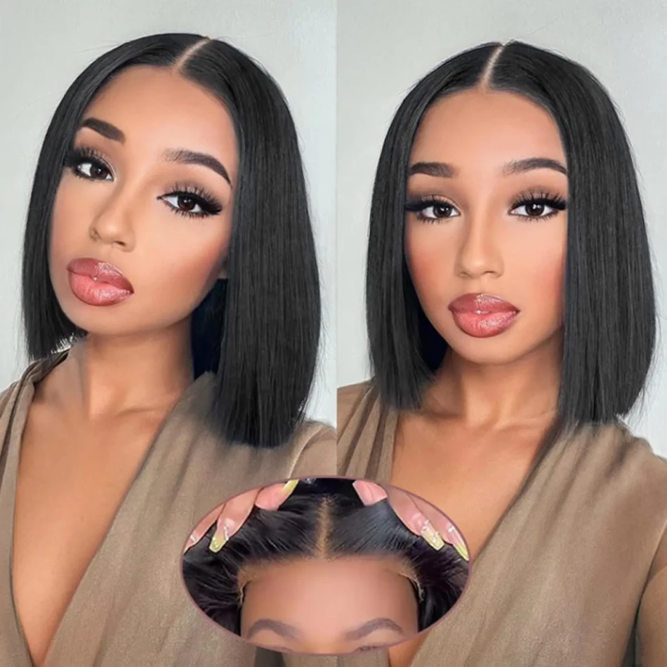 Wear And Go Glueless Bob Perücke Lace Front Echthaar Perücken Kurze vorgezupfte gerade 13x4 HDTransparent Lace Frontal Perücke Bob OnSale