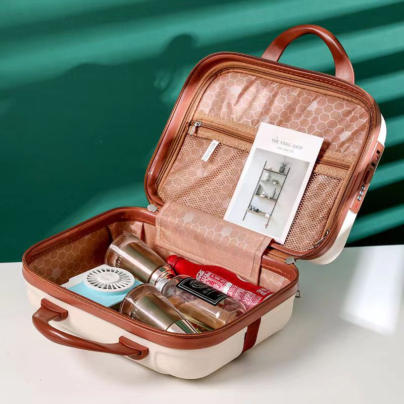 Estojo de viagem para cosméticos, bolsa de maquiagem feminina, moda, bagagem de mão, mala com bloqueio de senha, bolsa de armazenamento, organizador de embarque