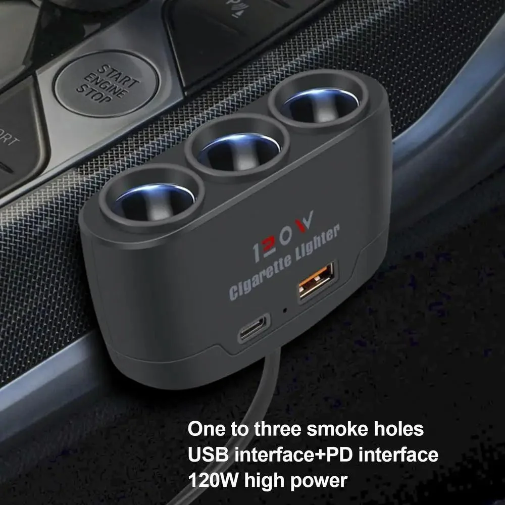120W 3 In 1 Fast Charge Car Mobile Phone Charger Cigarette Lighter Adapter Fast Charging Plug Phone Power Adapter For Car DVR GP