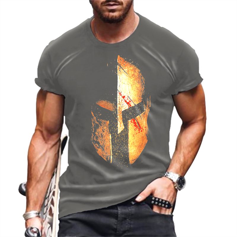 2023 baru musim panas pria kain berkualitas tinggi Sparta 3D T-shirt dicetak kerah o lengan pendek kasual pakaian olahraga ekstra besar shi