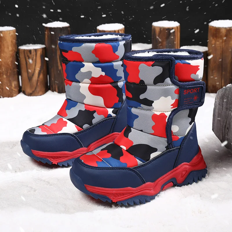2025 ฤดูหนาวรองเท้าเด็กPlushผ้ากันน้ําลื่นรองเท้ายางSole Snow Bootsแฟชั่นรองเท้ากลางแจ้ง