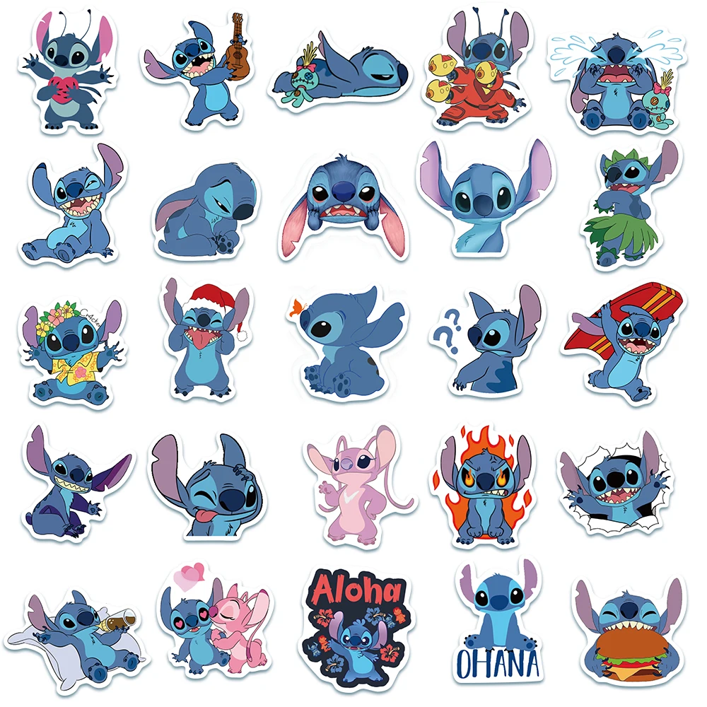 50 pçs disney lilo & stitch adesivos kawaii dos desenhos animados decalques diy diário portátil bagagem skate graffiti decalques diversão brinquedo clássico