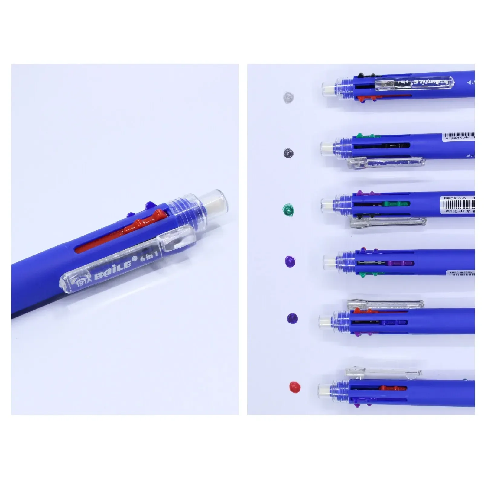 6-in-1 Creative Multicolor ปากกาลูกลื่น PUSH Type ปากกามัลติฟังก์ชั่บุคลิกภาพหกสีกดปากกาโรงเรียน Office SUPPLY
