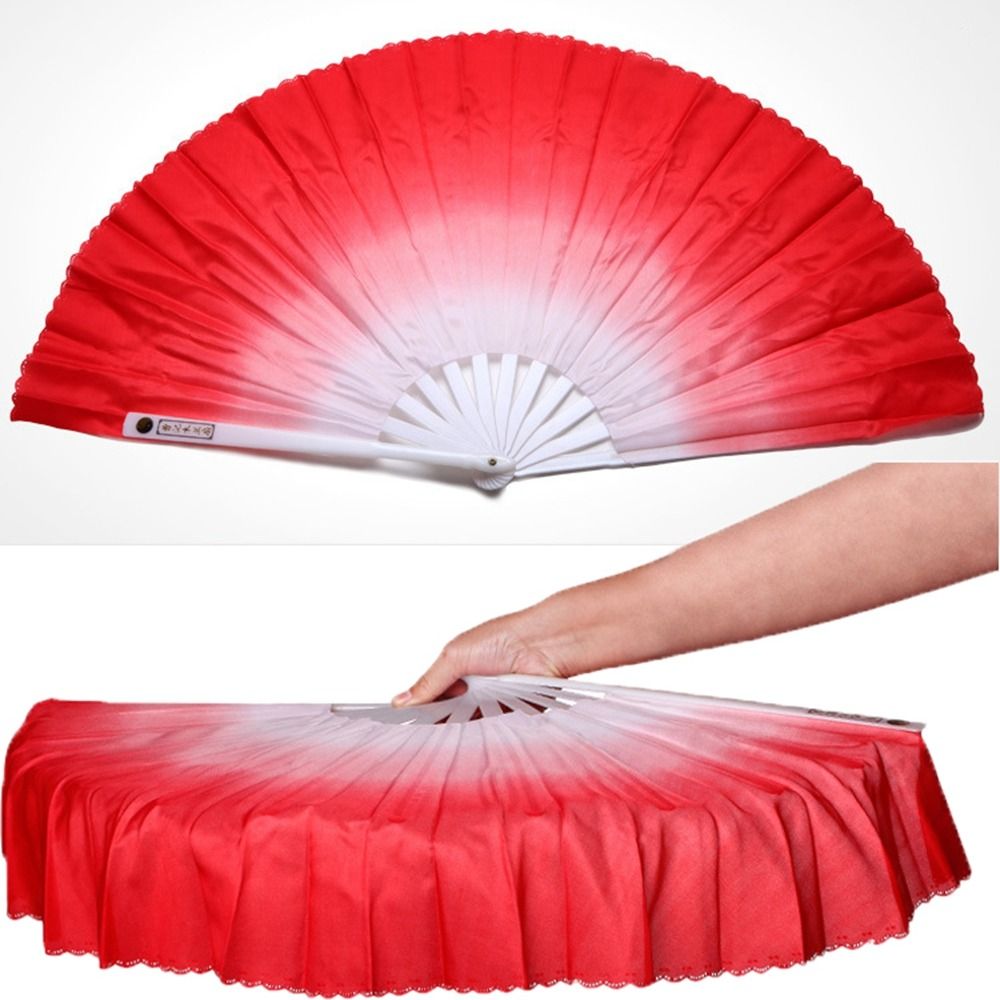 Chinesischer kurzer Bauchtanzfächer, 32,5 cm, Bambus + 10 cm, halbkreisförmiger Seidenschleier, Paare, Yangko-Tänzer, Praxis, Bambusfächer, handfärbte Erwachsene
