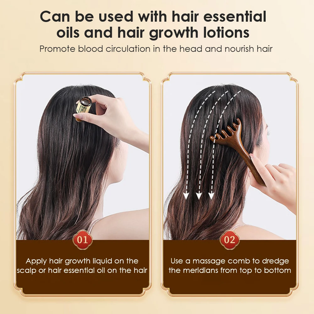 Pente de massagem meridiana com seis garras, antiestático, madeira natural, dente largo, ferramenta gua sha, scratcher, spa, promove a circulação sanguínea