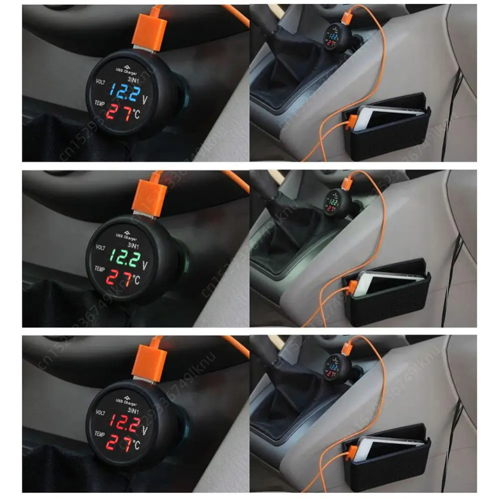 Auto ladegerät 3 in1 12/24V Voltmeter Thermometer USB-Ladesc halter Auto LED Digital Monitor Anzeige Strom messer Volt Detektor