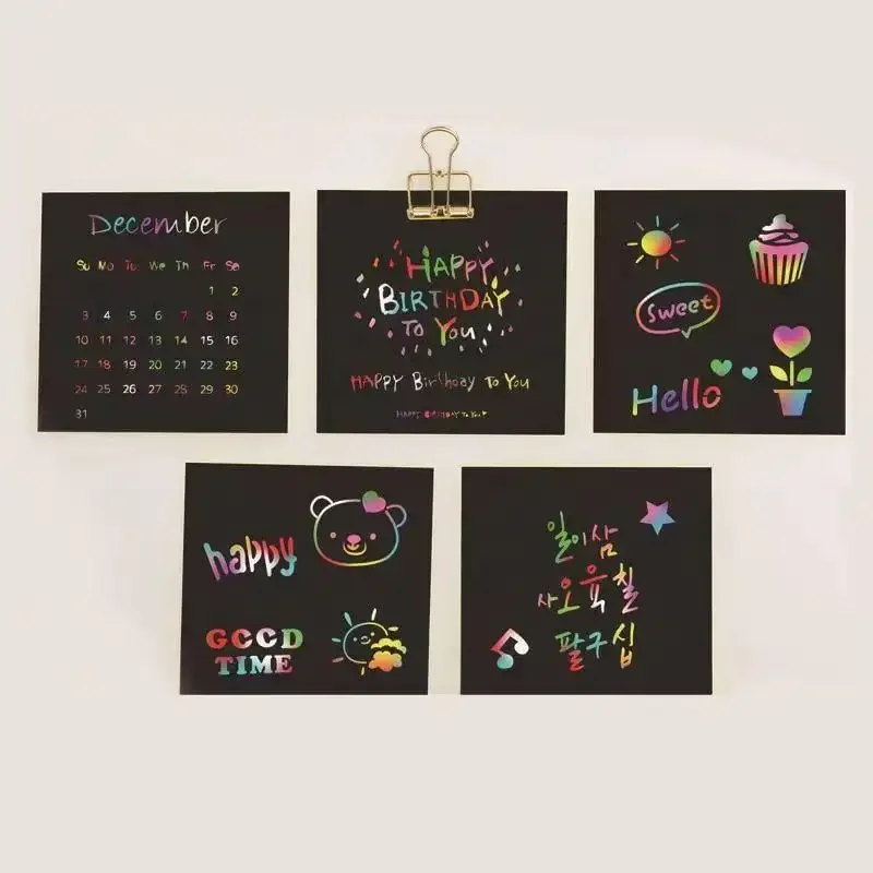 100 hojas de cajas mágicas para notas, Mini notas artísticas para rascar arcoíris, suministros artísticos hechos a mano para fiestas DIY