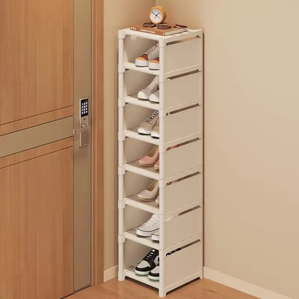 5-8 Layer Shoe Rack Metal Multi-Layer Stackable Adjustable Simple Shoe Cabinet with Compartment Cloth for Wall Corner Entrance