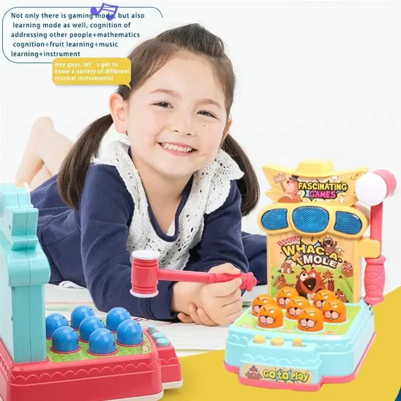 2024 아기 계몽 게임 콘솔 조기 교육을 위한 대화형 노크 노크 음악이 포함된 두더지 장난감을 때리는 전기