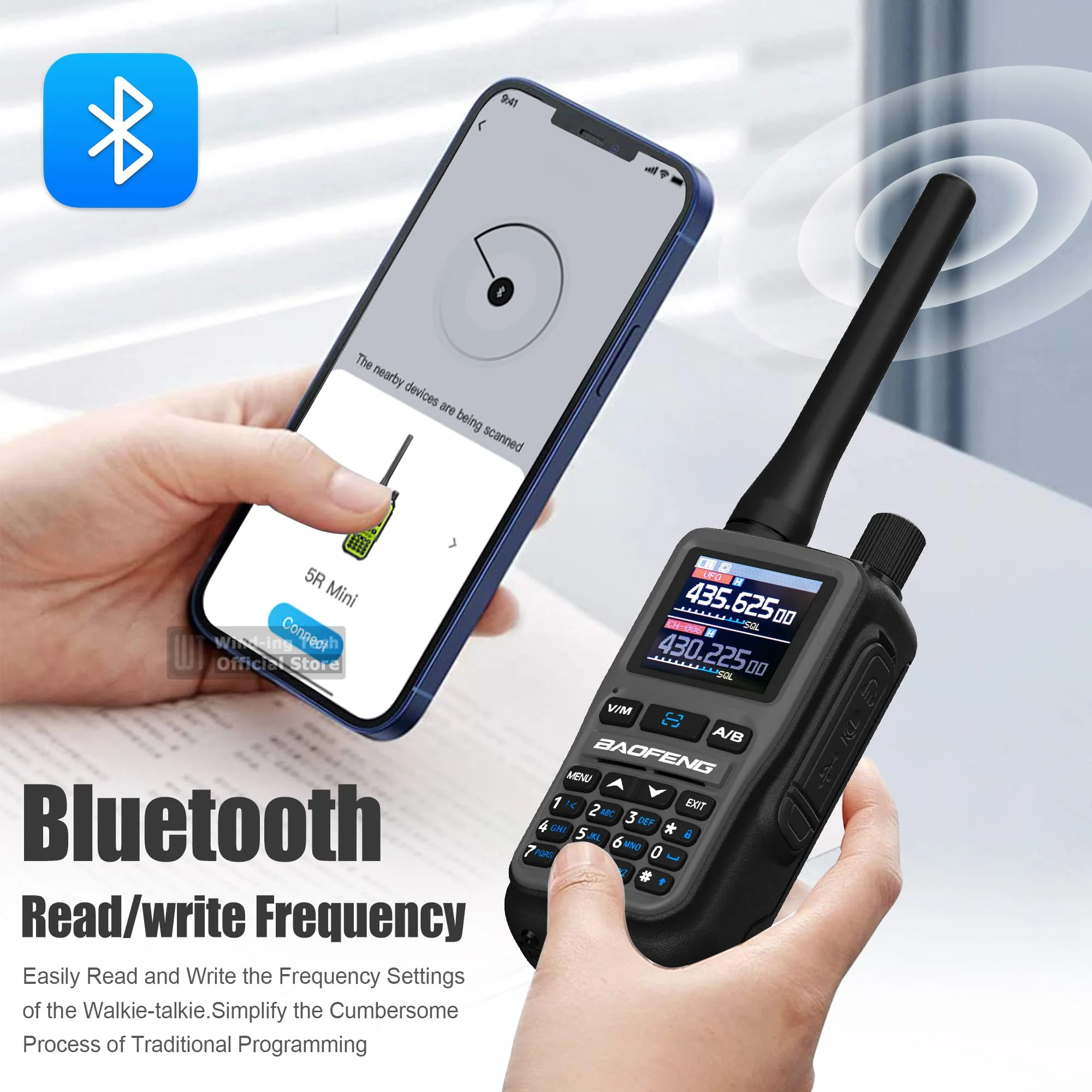 Baofeng UV 5R Mini Walkie Talkie Bluetooth Frecuencia de programación Hopping Tipo-C Jack Múltiples Colores PTT Dual Camping Ham Radios