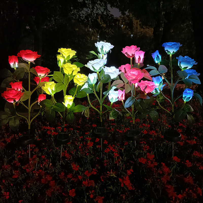 Lampes solaires décoratives extérieures, lampe de pelouse de fleur de rose, décor de jardin, cour, 5 têtes