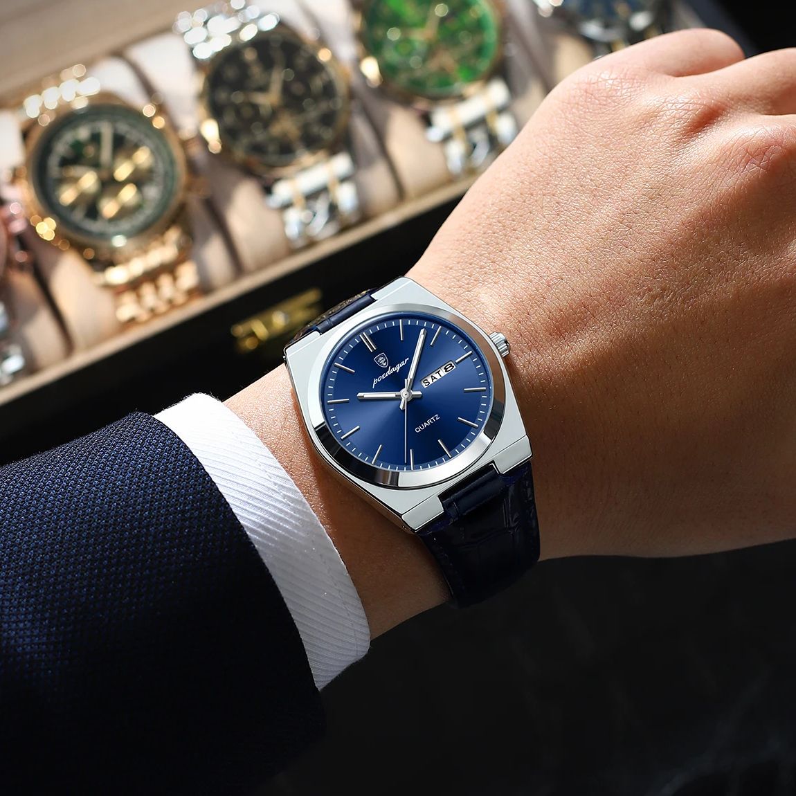Poedagar-メンズラグジュアリートレンド腕時計、防水発光クォーツ時計、ミリタリーアウトドア腕時計、日付週、革、reloj