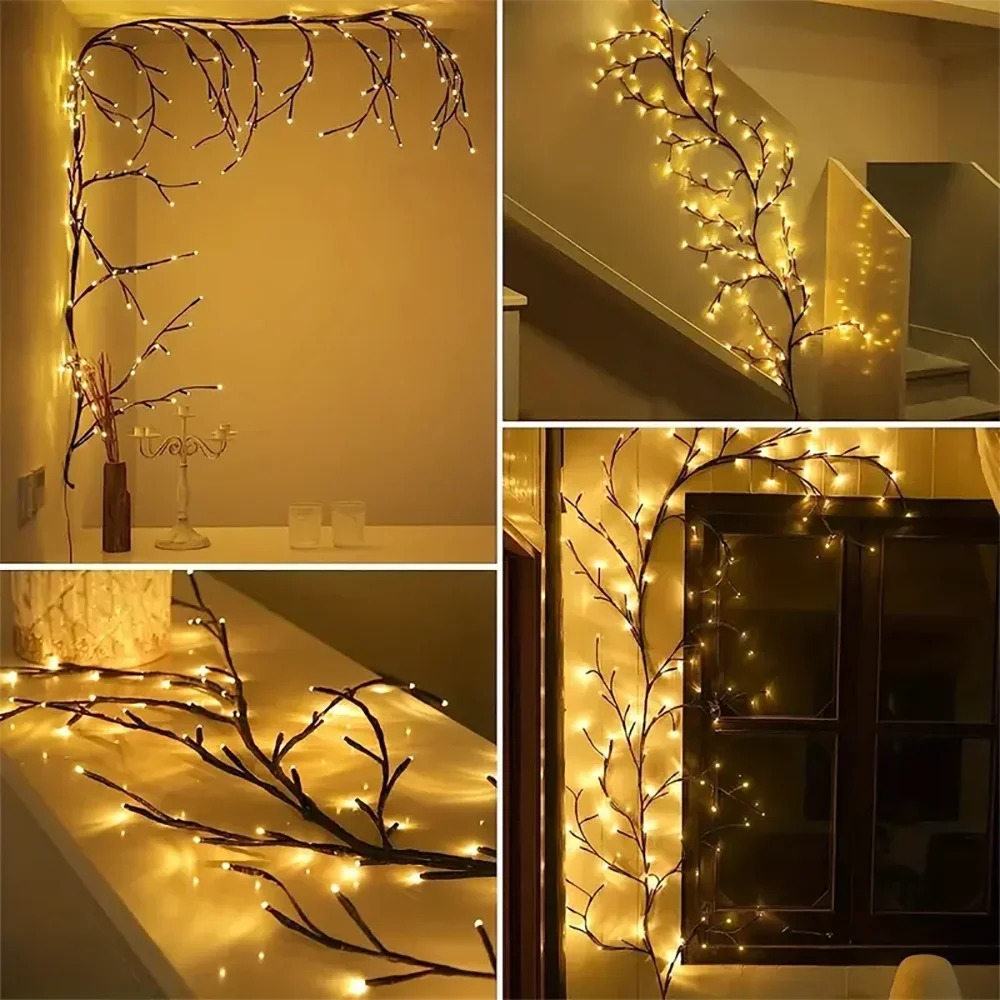 72/96/144LEDS USB 柳つるの枝ライト 8 モード温白色光壁の部屋キッチンコーヒーショップクリスマスハロウィン装飾