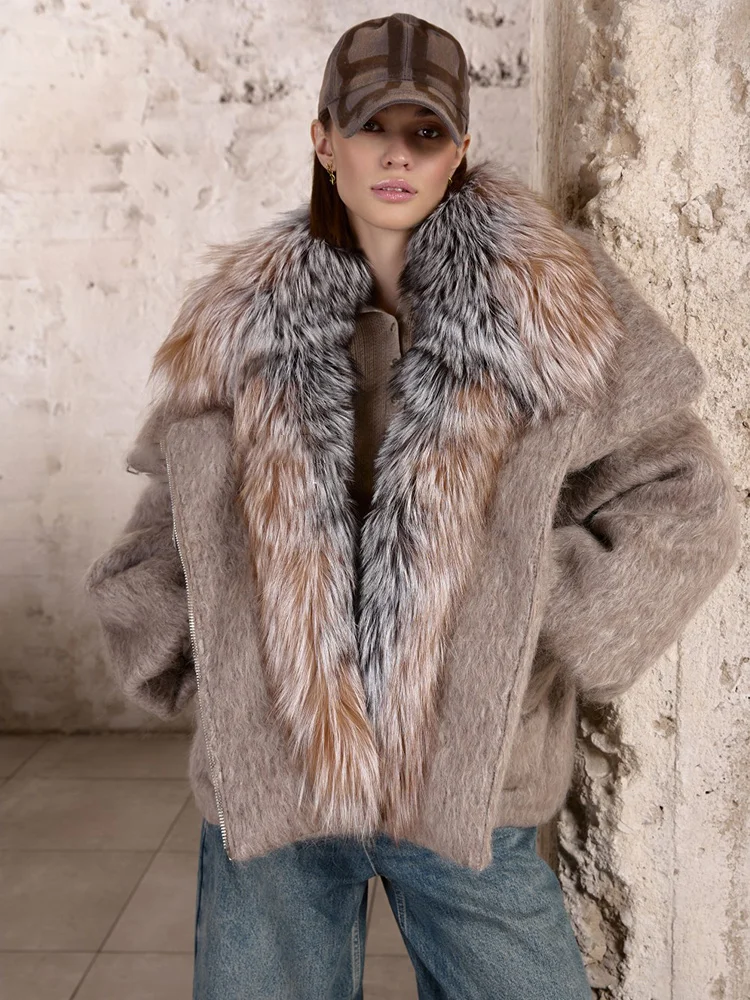 2025 moda feminina inverno quente ganso para baixo jaqueta de lã jaquetas gola de pele de raposa real grosso feminino outwear casaco puffer jaqueta