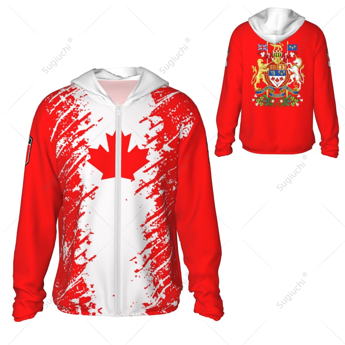 Kanada Flagge Sonnenschutz Hoodie Sonnenschutz Kleidung Angeln Radfahren Laufen schnell trocknen Langarm mit Reiß verschluss Polyester