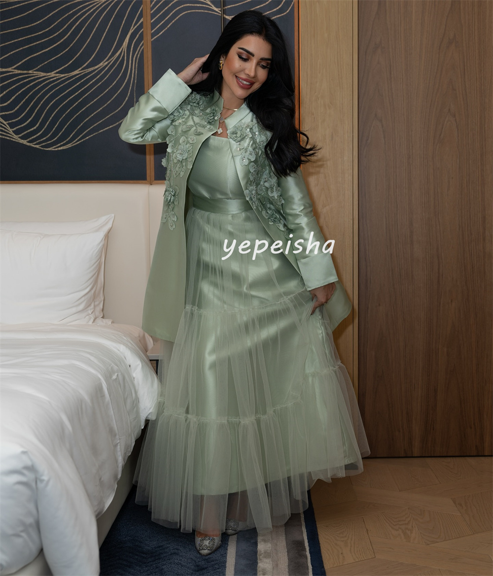 Maßgeschneiderte, komplizierte, exquisite Blumen-Perlen-Applikationen, A-Linie, hoher Kragen, Midi-Kleider, maßgeschneiderte Anlasskleider im modernen Stil