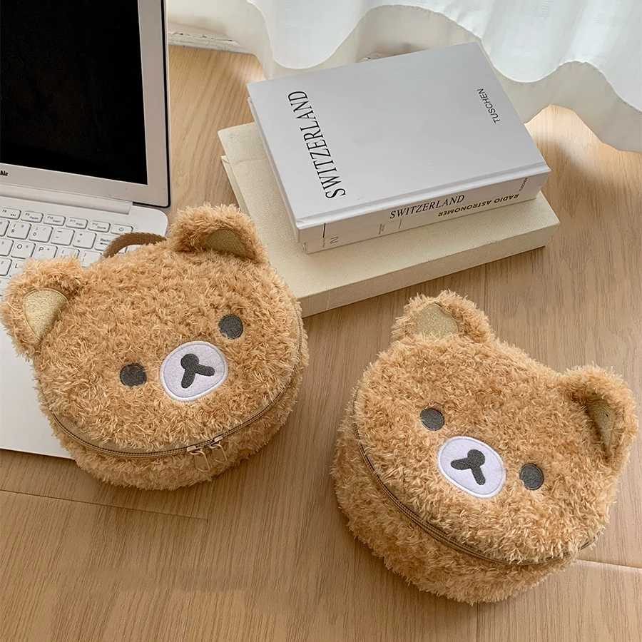 Estuche de maquillaje de felpa, bolsa de cosméticos de oso relajado de Anime, bolsa de almacenamiento de joyería para mujer, organizador para chica, bolsos de regalo, gran oferta