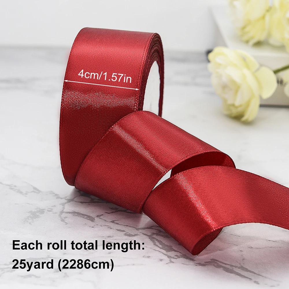 22 เมตร/ม้วน 4 ซม.ซาตินริบบิ้นหัตถกรรมโบว์ DIY ห่อของขวัญไวน์สีแดงสีส้มสีเหลืองสีเขียวสีฟ้าสีม่วงสีดําสีเทาทองสีขาวริบบิ้น