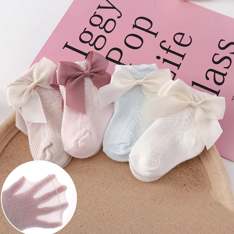 3 Paar Sommer-Baby-Mesh-Socken mit Schleife, weiche Baumwolle, für Neugeborene, Prinzessin, Kleinkind, Mädchen, niedliche, atmungsaktive Socken