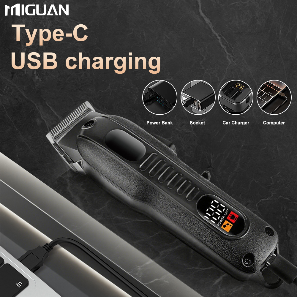 Professionele herentondeuse met LED-scherm, oplaadbare lithiumbatterij, opladen via USB, draadloze trimmer met