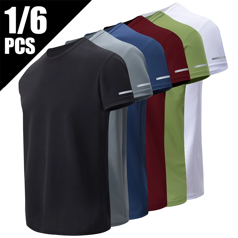 1/2/4 pçs masculino verão cor sólida mix e combinar de manga curta jovem solto de secagem rápida esportes correndo camisa de meia-idade t-