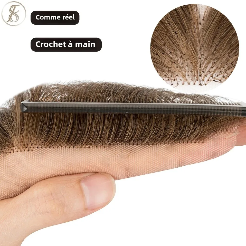 TESS femmes Topper cheveux humains 10 pouces naturel délié Patch de cheveux perte de cheveux main crochet dentelle unique noeud cheveux Invisible postiche