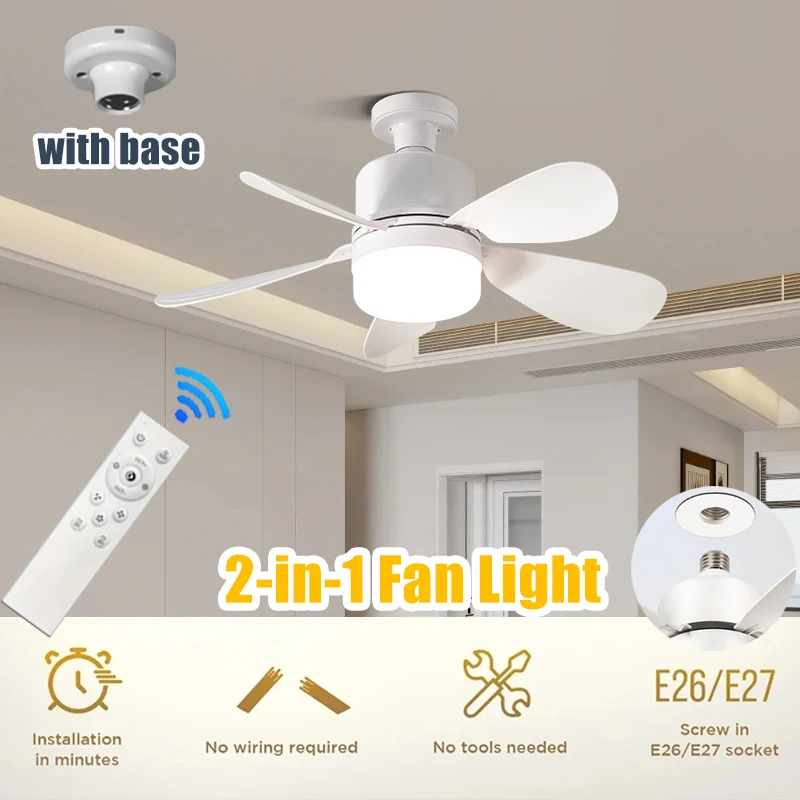 Ventilatore da soffitto con luce con telecomando Luci a 3 colori regolabili a 4 velocità Impostazione timer E27 Ventilatore da soffitto Luci Camera da letto Cucina Garage