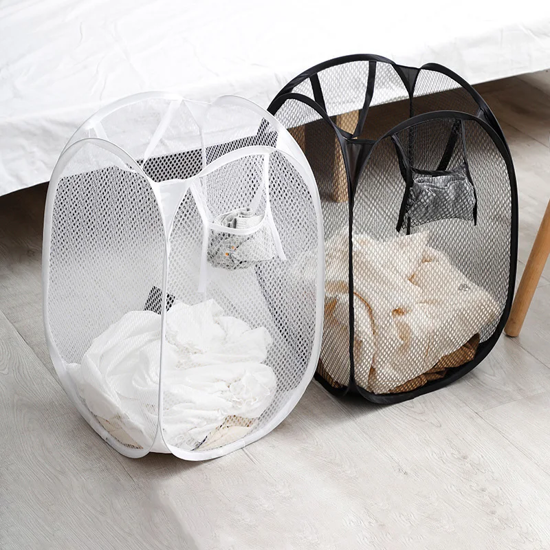 Folding Dirty Laundry Sorting Basket Washing Frame Bathroom Cloth Mesh Storage Bag Frame Bucket Laundry Organizers Storage Pouch