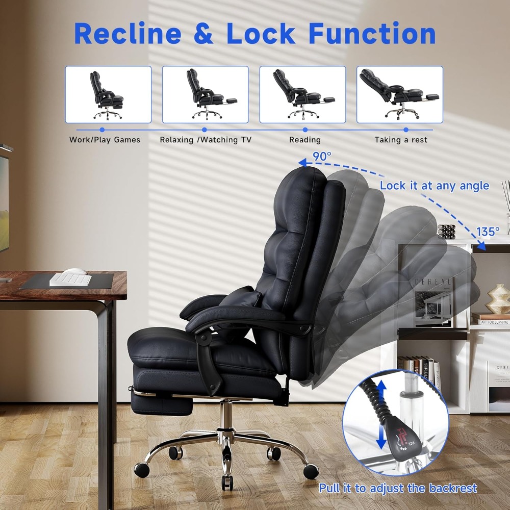 Big and Tall Office Desk Chair, Ergonomic Office Chair, 400LBS PU Leather Computer Chairs, Executive Office Chair